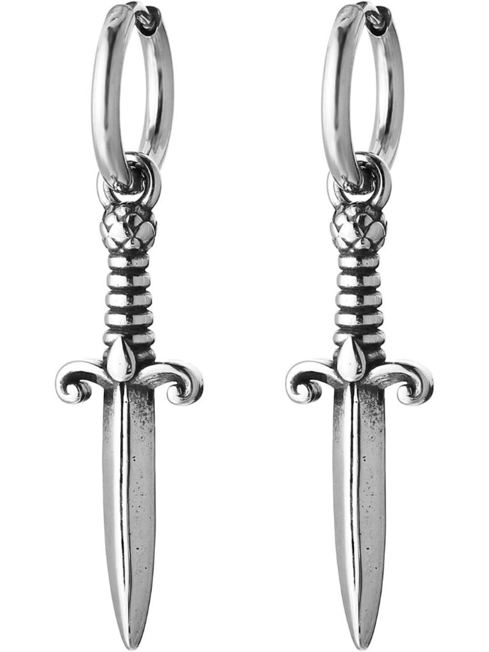 Men's Silver Stainless Steel Hip Hop Gothic Retro Dagger Hoop Fashion Earrings
